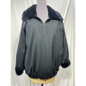 gabardine black stroller w/ sheared nutria  collar and cuffs (45010)